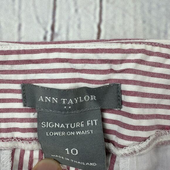 Ann Taylor Shorts Womens 10 Red White Stripe Signature Fit Cotton Bermuda - Picture 4 of 9